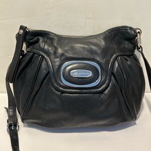Marc Jacobs Black Leather Shoulder Bag with Silver-Tone Plaque